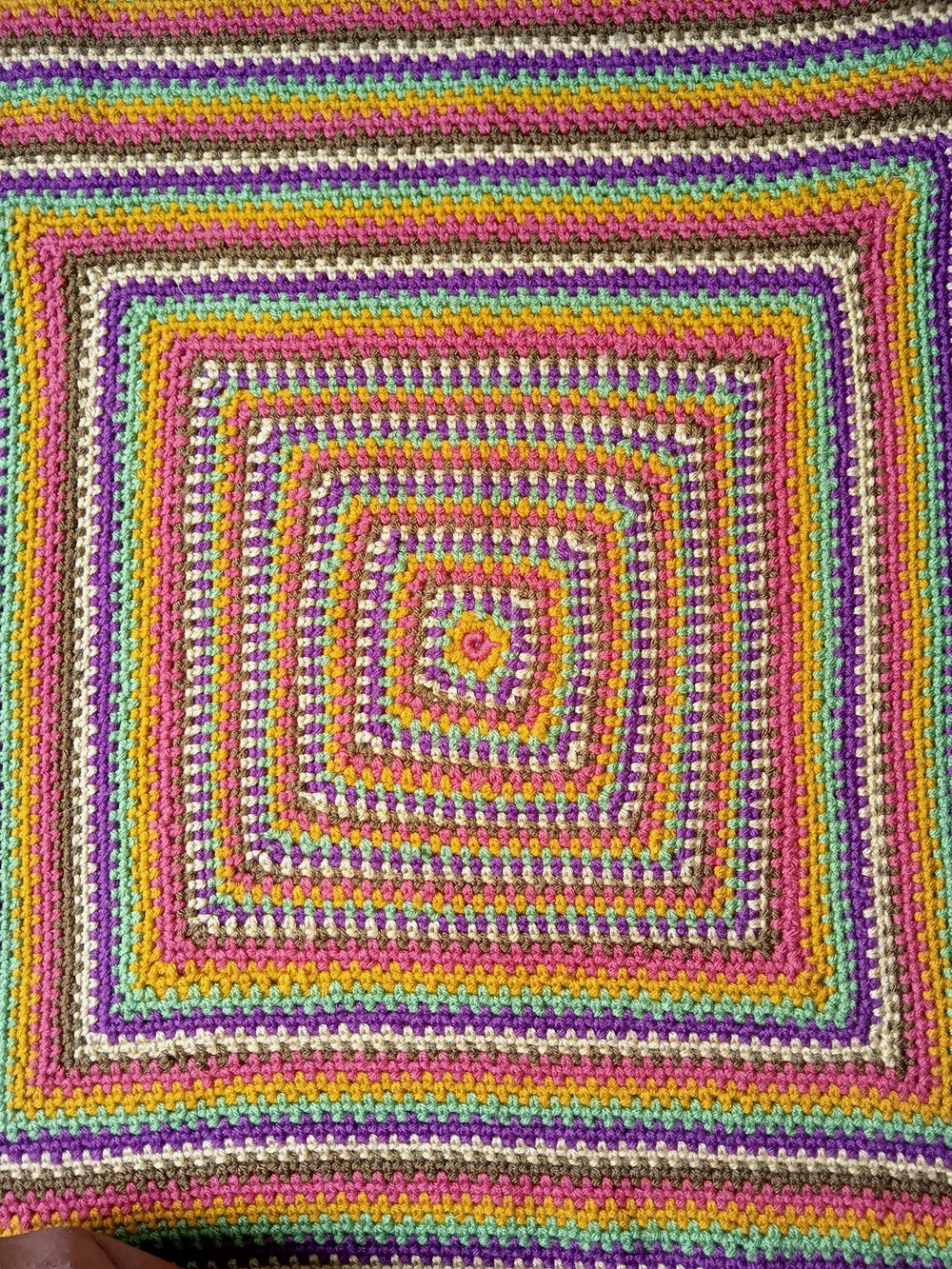 Handmade Multicolor Jeweltones Hand Crocheted Square Afghan Blanket 39